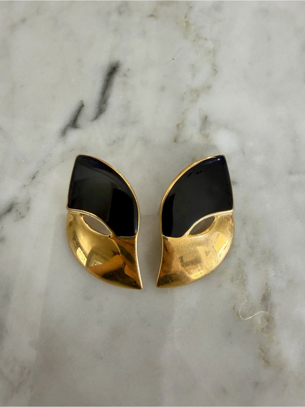 Vintage Black Enamel & Gold Tone Abstract